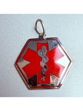 Sterling Silver 925 Medical Alert EMS EMT Diabetes Tag Charm Pendant